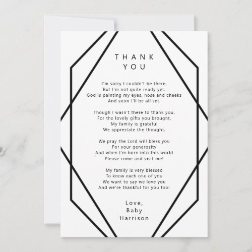Minimalist black white baby thank you note card