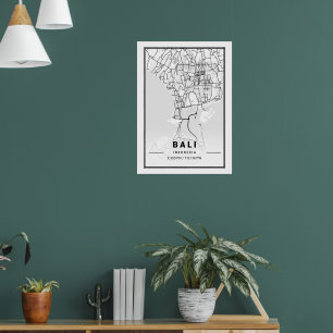 Minimalist Black & White Bali City Map Poster