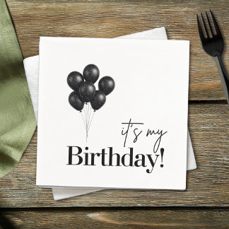 Minimalist Black & White Balloon Birthday Party Napkins