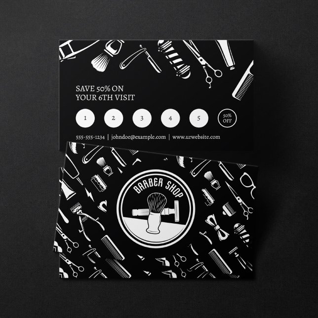 Minimalist Black & White Barber Shop Hair Stylist Loyalty Card (Creator Uploaded)