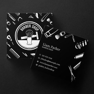 Minimalist Black & White Barber Shop Hair Stylist Square Business Card