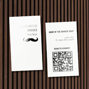 Minimalist Black & White Barber with QR Code Raised Spot UV Business Card