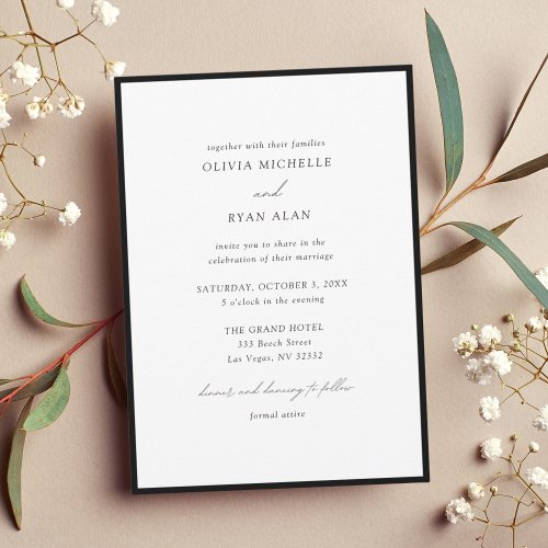 Minimalist Black  White Black Border Invitation