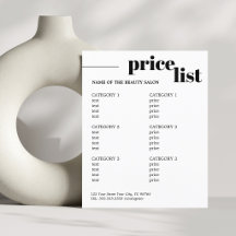 Minimalist Black White Bold Beauty Salon Menu