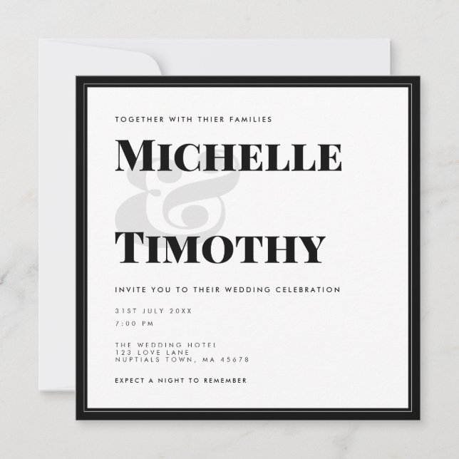 Minimalist Black White Bold Typography Wedding Inv Invitation (Front)