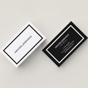 Minimalist Black White Border Simple Script Business Card