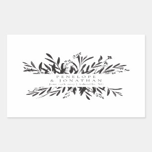 Minimalist Black White Botanical Custom Wedding Rectangular Sticker