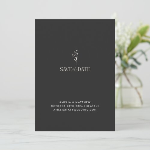 Minimalist Black White Botanical Drawing Wedding Save The Date