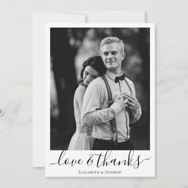 Minimalist Black & White Botanical Wedding  Thank You Card