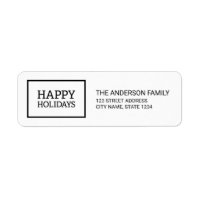 Minimalist Black White Box Happy Holidays Address Label