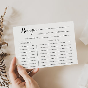 Minimalist Black White Bridal Shower Recipe Card