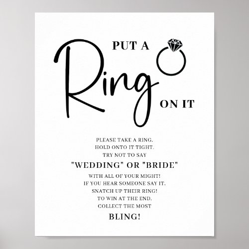 Minimalist Black White Bridal Shower Ring Game Poster