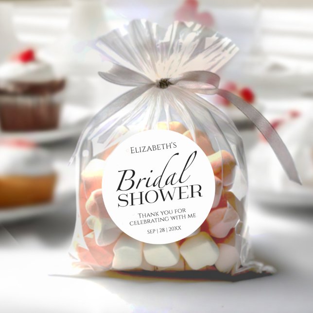 Minimalist Black & White Bridal Shower thank you Classic Round Sticker (Creator Uploaded)
