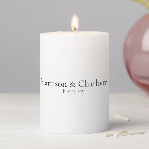 Minimalist black white bride and groom name date pillar candle