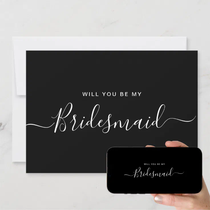 Minimalist Black White Bridesmaid Proposal Invitation | Zazzle