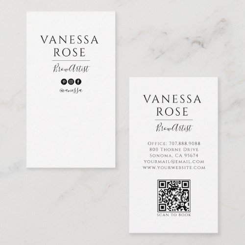 Minimalist Black White Brow Artist QR Code Business Card