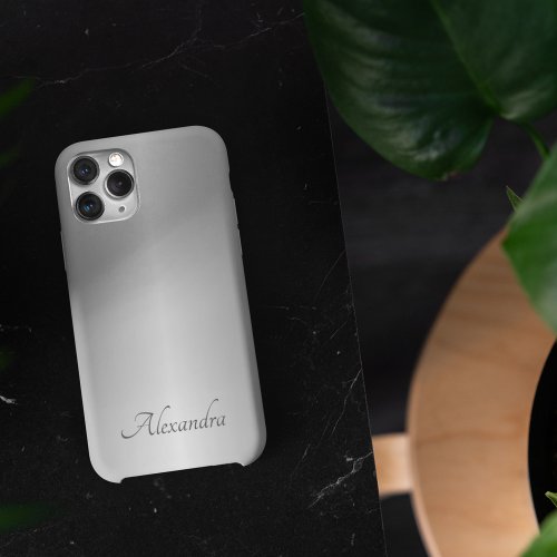 Minimalist Black White Brushed Metal Name iPhone 12 Case