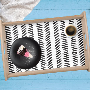 Minimalist Black White Brushstroke Modern Decor Serving Tray