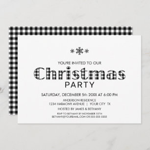 Minimalist Black White Buffalo Plaid Christmas Inv Invitation