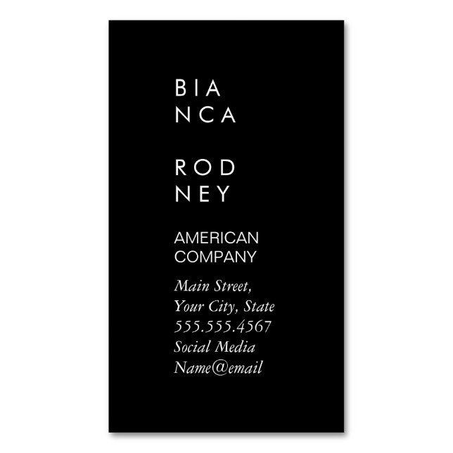 Minimalist (Black / White) Business Card Magnet (Front Vertical)