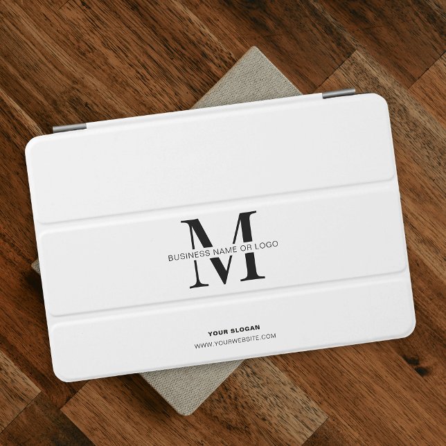 Minimalist Black & White Business Logo Monogram iPad Mini Cover (Simple tablet cover in white with space for your custom monogram, name or business logo)