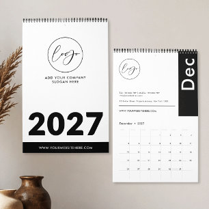 Minimalist Black & White Business Logo Promo 2027 Calendar
