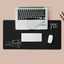 Minimalist Black &amp; White Business Monogram Quote Desk Mat