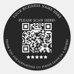 Minimalist Black white Business Name QR Code Class Classic Round Sticker