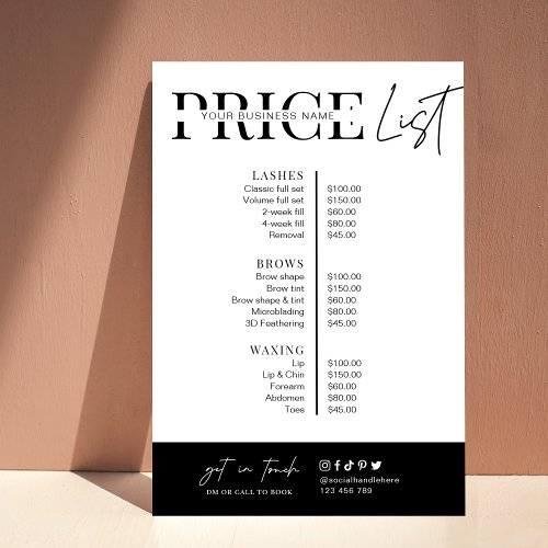 Minimalist Black  White Business Price List Poster