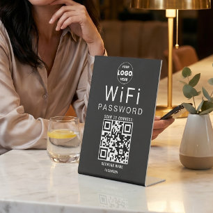 Minimalist Black White Business WiFi QR Code Logo  Pedestal Sign