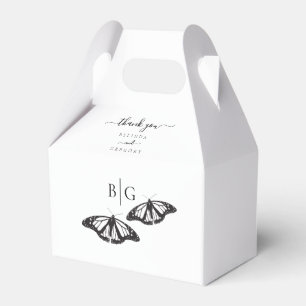 Minimalist Black White Butterfly Monogram Wedding Favor Boxes
