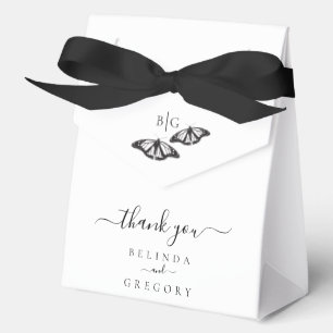 Minimalist Black White Butterfly Monogram Wedding Favor Boxes