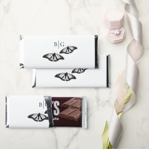 Minimalist Black White Butterfly Monogram Wedding Hershey Bar Favors