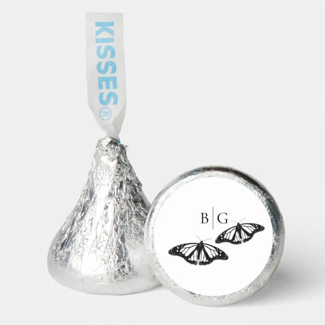 Minimalist Black White Butterfly Monogram Wedding Hershey®'s Kisses® (Front)