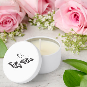 Minimalist Black White Butterfly Monogram Wedding Mini Candle Favors