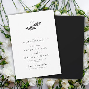 Minimalist Black White Butterfly Monogram Wedding Save The Date