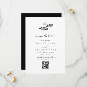 Minimalist Black White Butterfly Monogram Wedding Save The Date