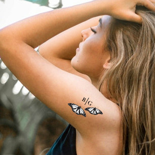 Minimalist Black White Butterfly Monogram Wedding Temporary Tattoos