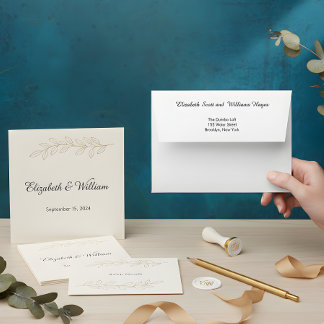 Minimalist Black White Calligraphy Script Wedding  Envelope
