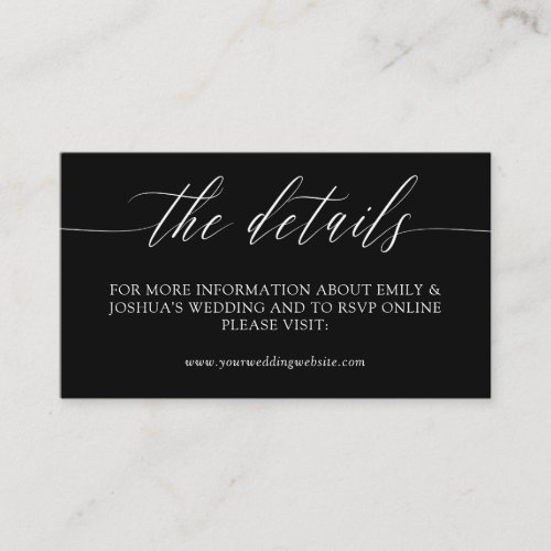 Minimalist Black White Calligraphy Wedding Details Enclosure Card