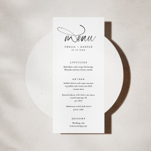 Minimalist Black White Calligraphy Wedding Menu Invitation