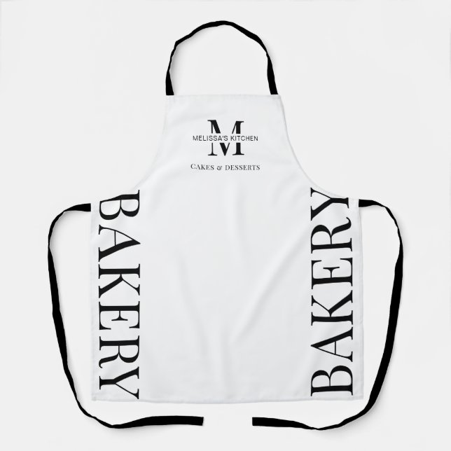 Minimalist Black & White Catering Baker Chef Name Apron (Front)