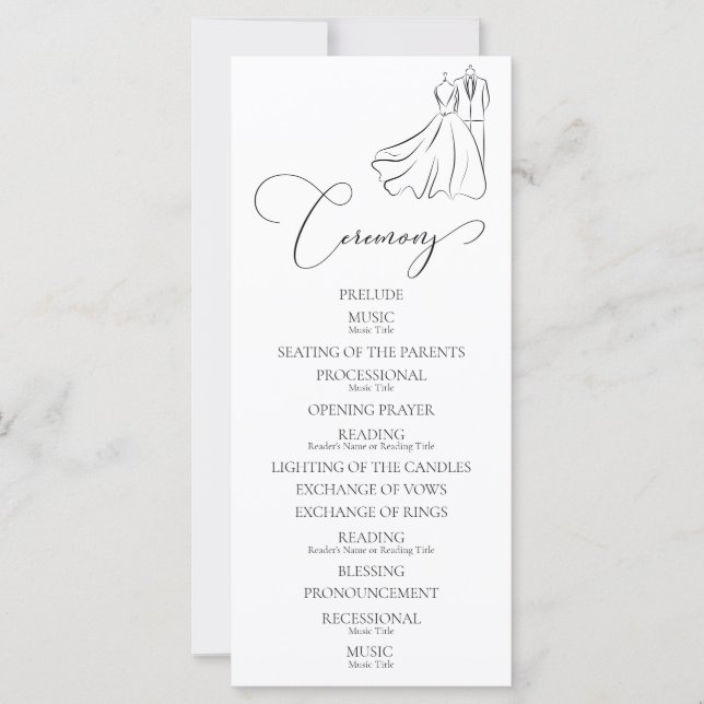 Minimalist Black White Ceremony Wedding Program (Front)