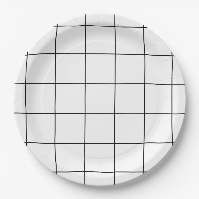 Minimalist Black White checker pattern  Paper Plates (Front)