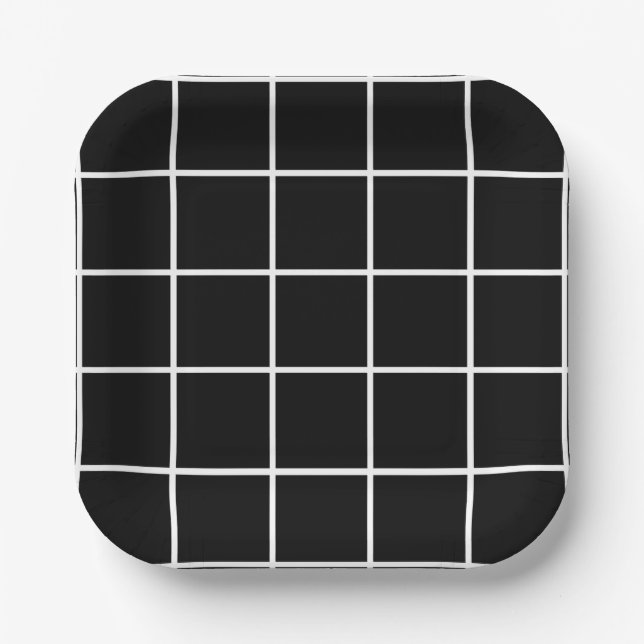 Minimalist Black White checker pattern  Paper Plates (Front)
