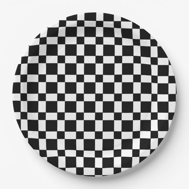Minimalist Black White checker pattern  Paper Plates (Front)