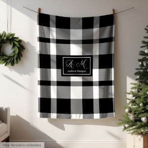 Minimalist Black White Checkered Blanket for Men