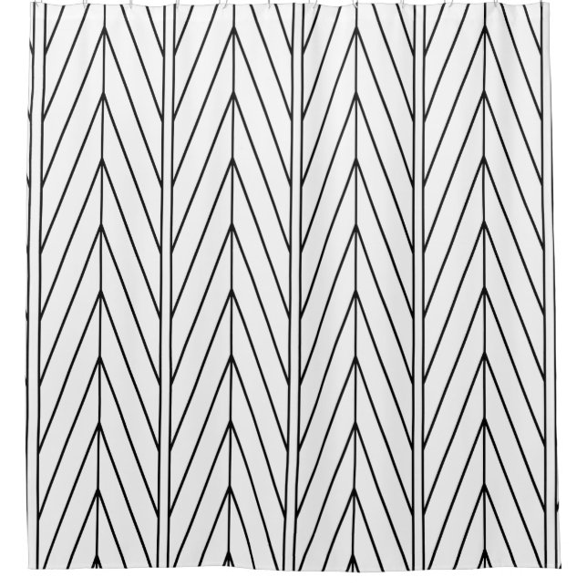 Minimalist Black & White Chevron Design Shower Curtain (Front)