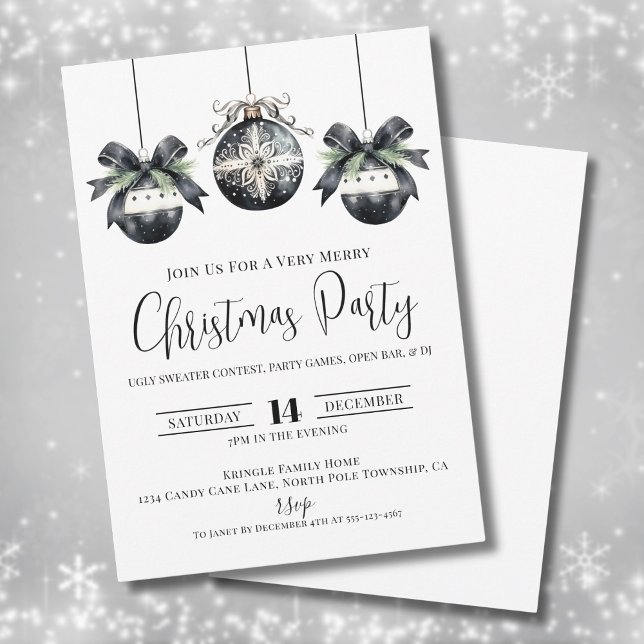 Minimalist Black White Christmas Party Invitation (Elegant Minimalist Black White Christmas Party Invitation)