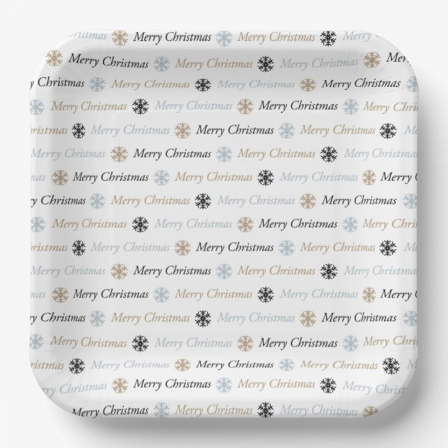 Minimalist Black White Christmas Party Paper Plates (Front)
